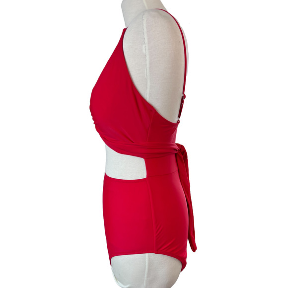 Women's Red Cutout Front Wrap One Piece Swimsuit Size Medium - Picture 4 of 9